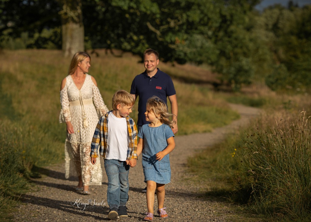 family with two kids, golden hour summer fun-filled family outdoor photoshoot at Mugdock Country Park