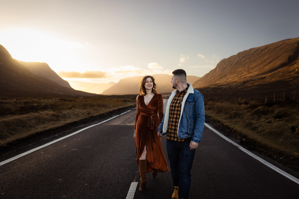 sunset couple photoshoot at Glencoe, Scotland