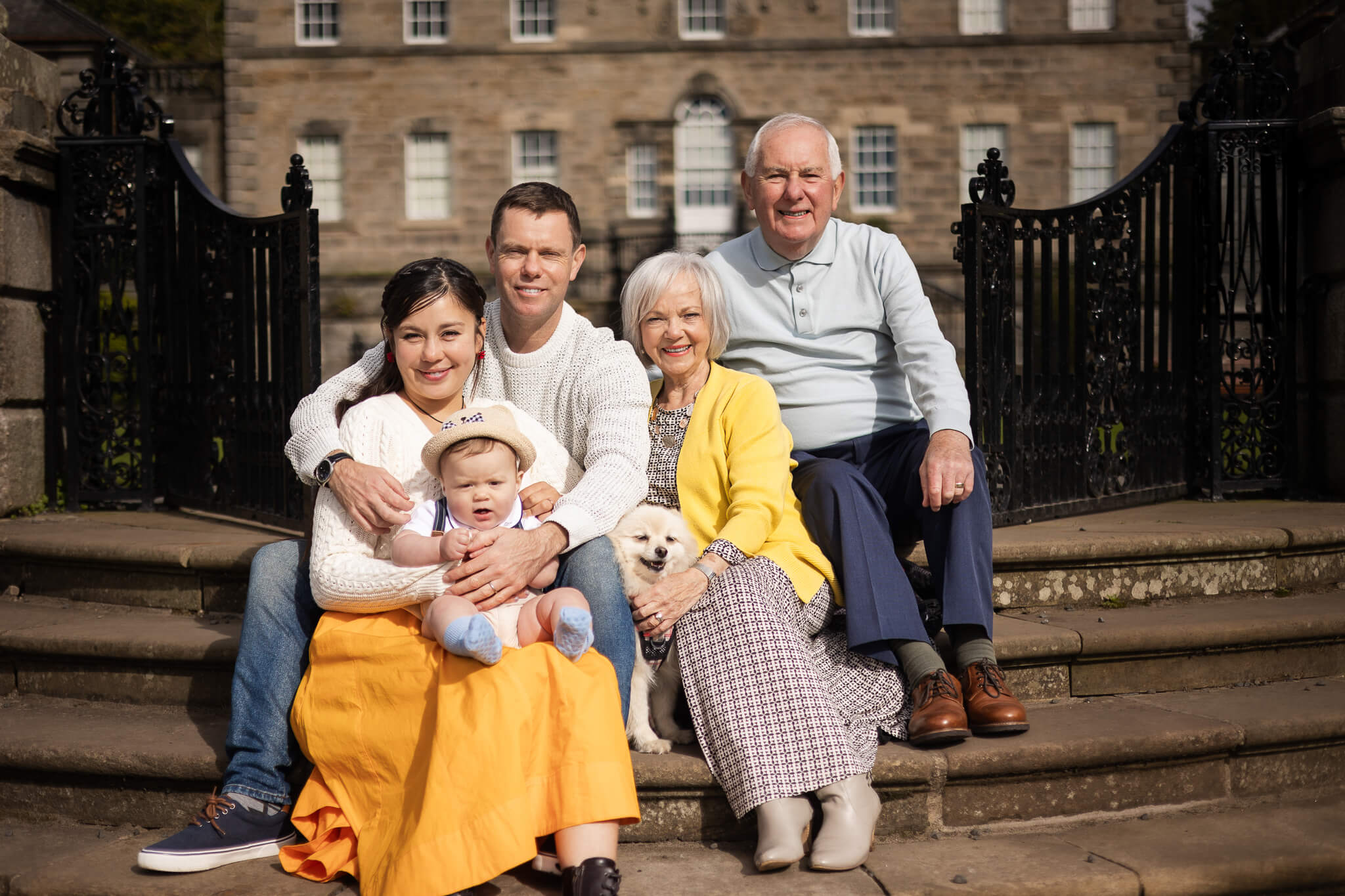 Grandparents portrait with grandson, family photoshoot, Glasgow, Pollok Country Park