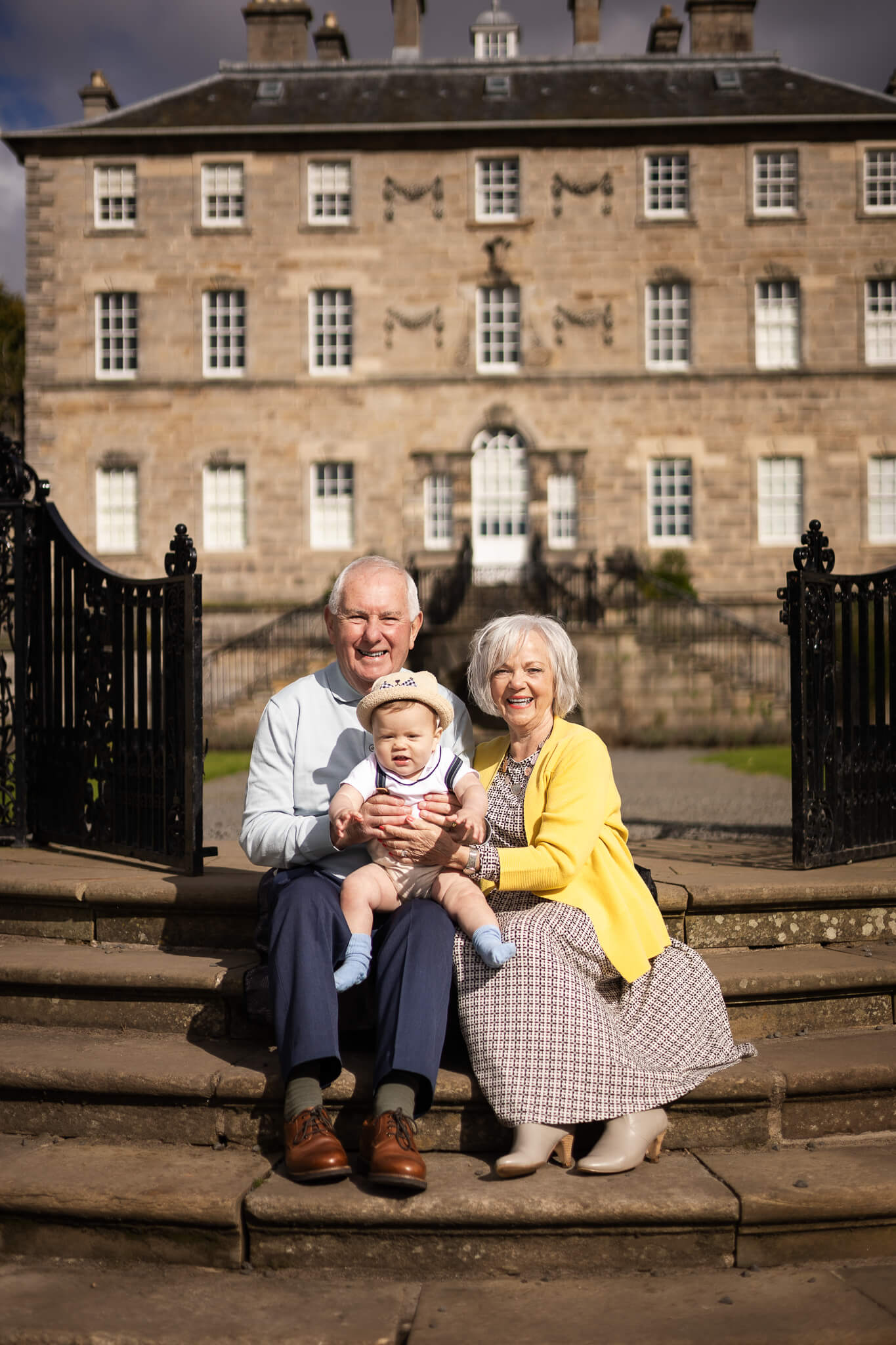 Grandparents portrait with grandson, family photoshoot, Glasgow, Pollok Country Park