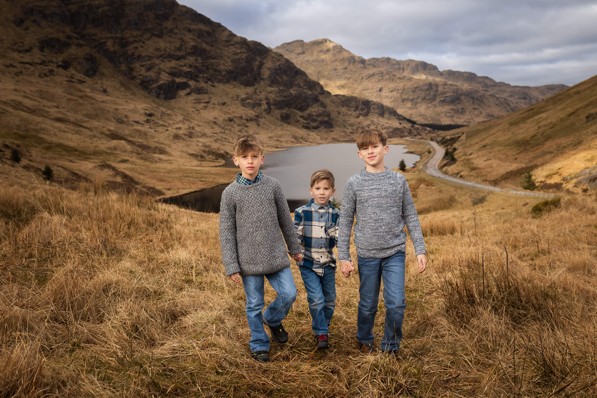 three brothers during vacation family photography at Rest and be Thankful Scotland