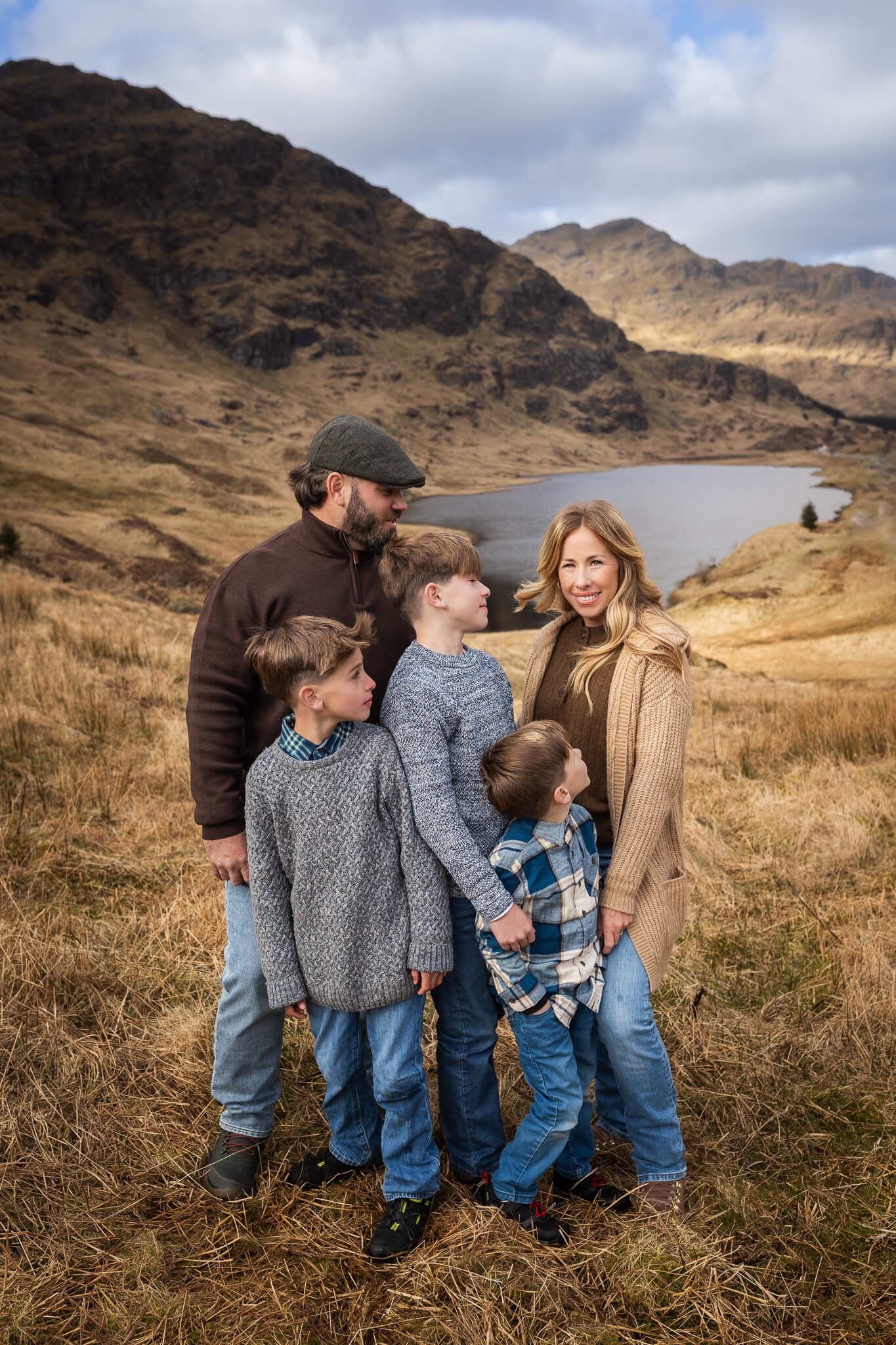 family of five during vacation family photography at Rest and be Thankful Scotland